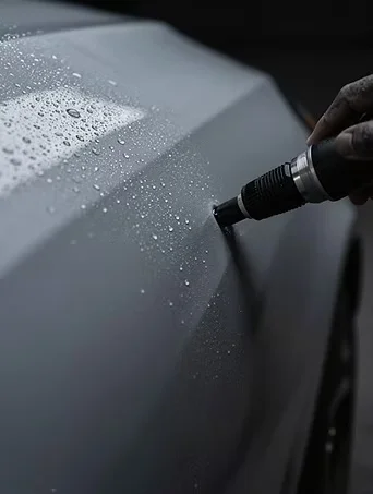 Detailing brush cleaning an exterior panel